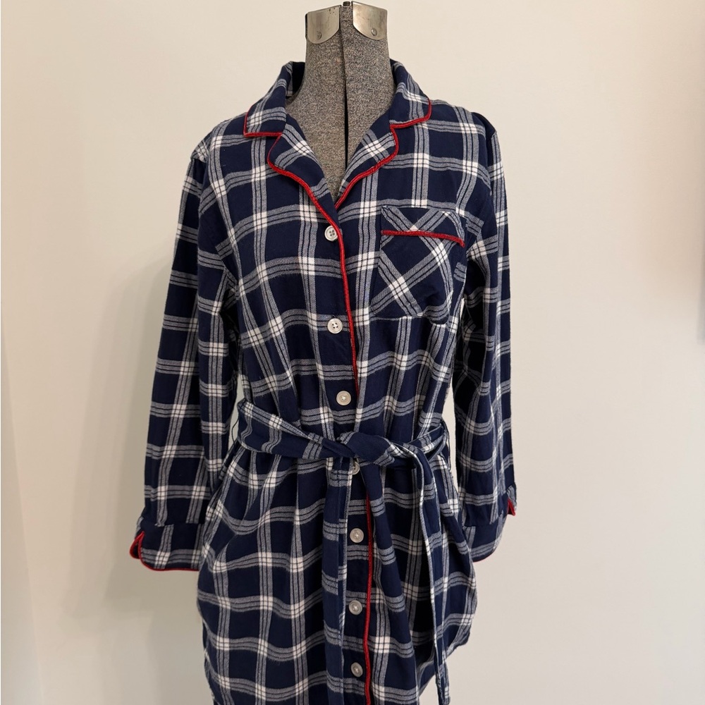 Land’s End, 100% Cotton, Navy Plaid Women's Robe, Size S (6-8).